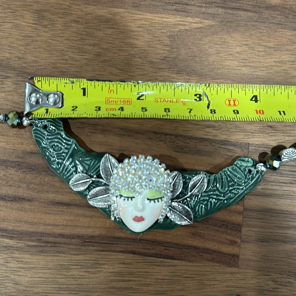 Signed Hand-Painted Art Deco Porcelain Necklace w/ Rhinestones & Beads. RARE - Picture 9 of 9